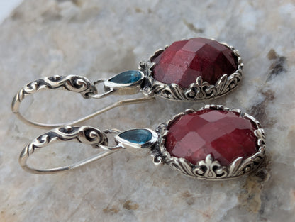 Ruby and Blue Topaz Earrings