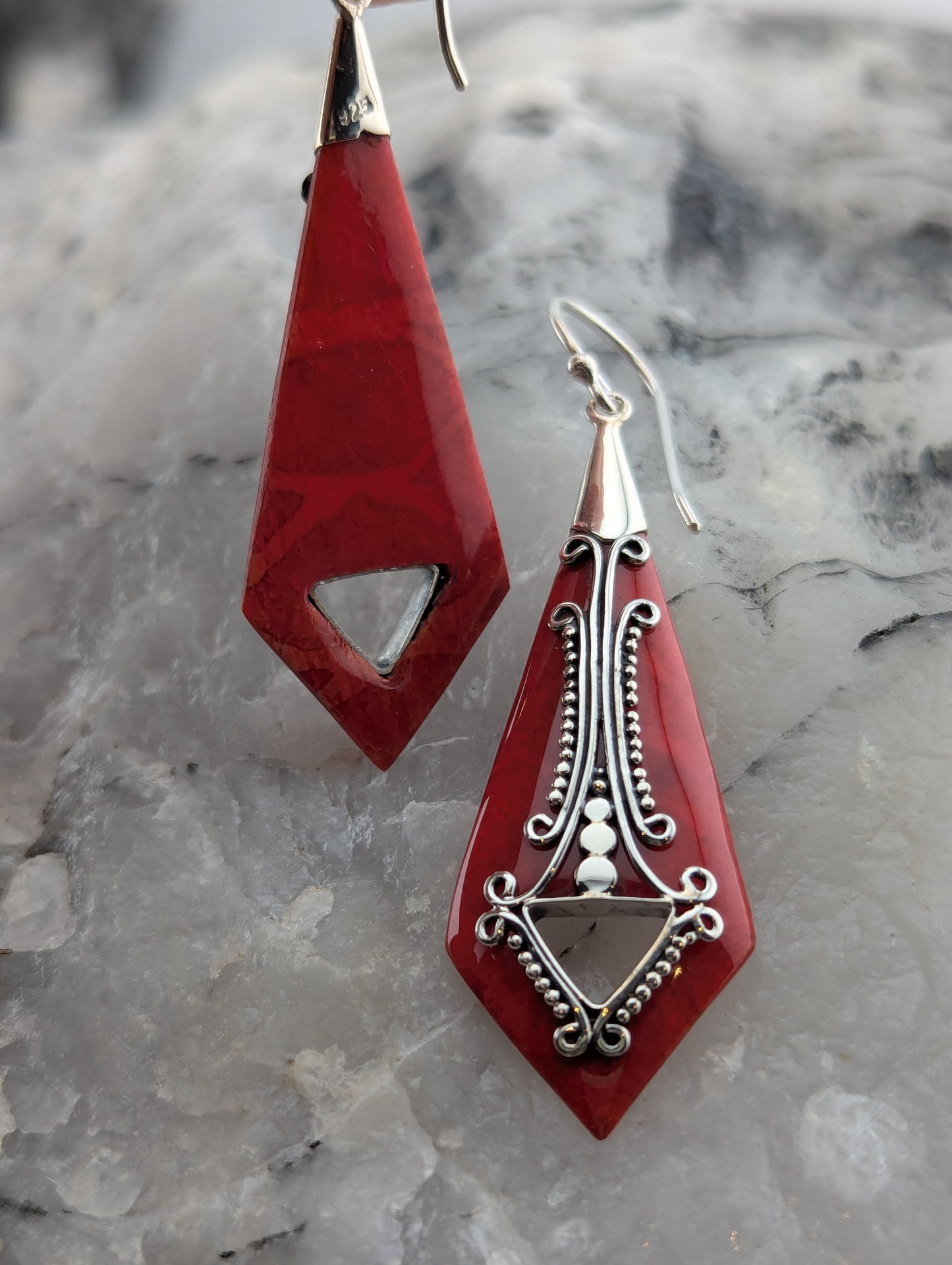 Art Deco Inspired Red Coral Earrings