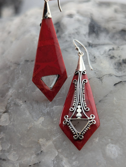 Art Deco Inspired Red Coral Earrings