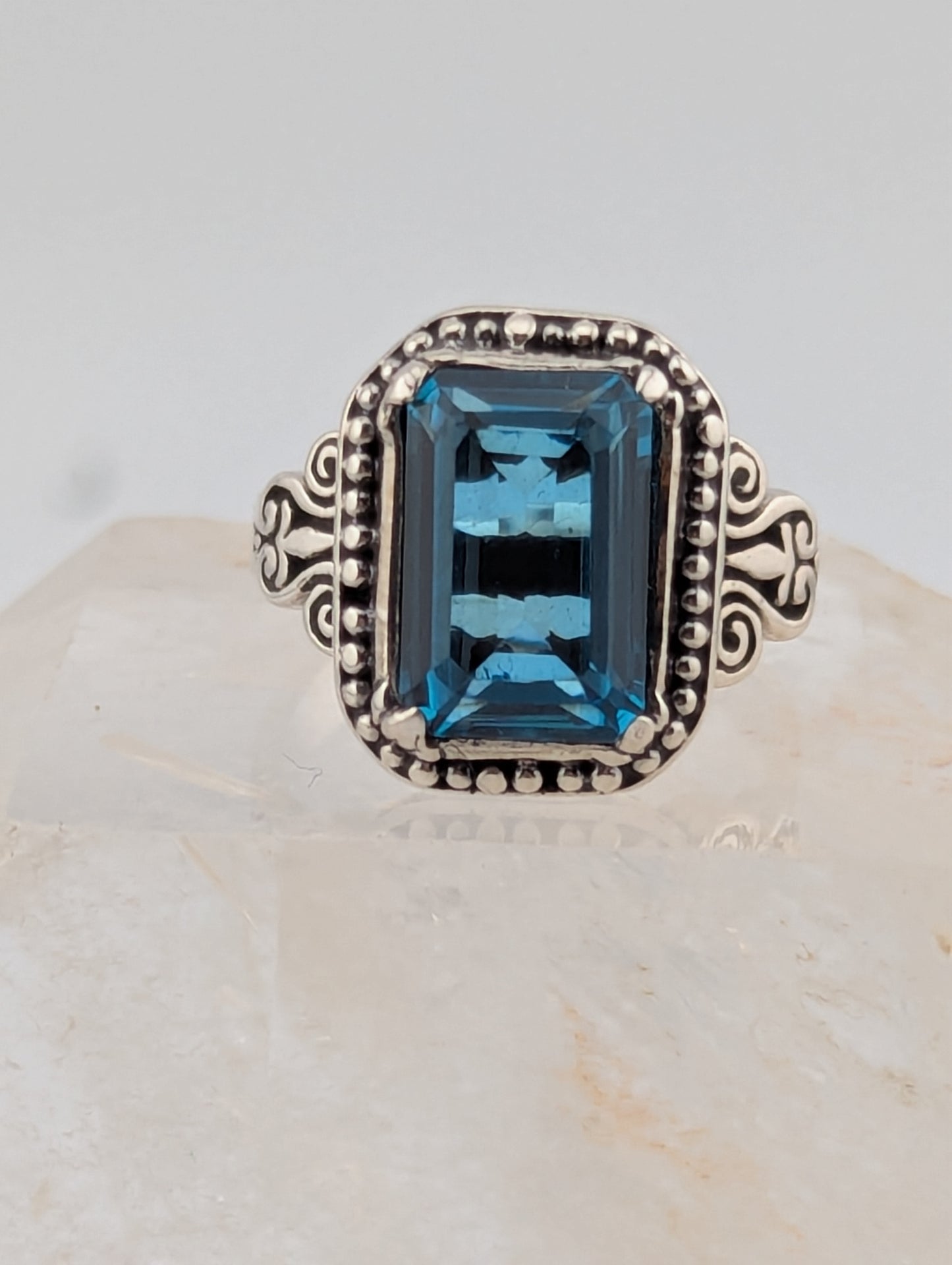 Emerald Cut Blue Topaz Ring
