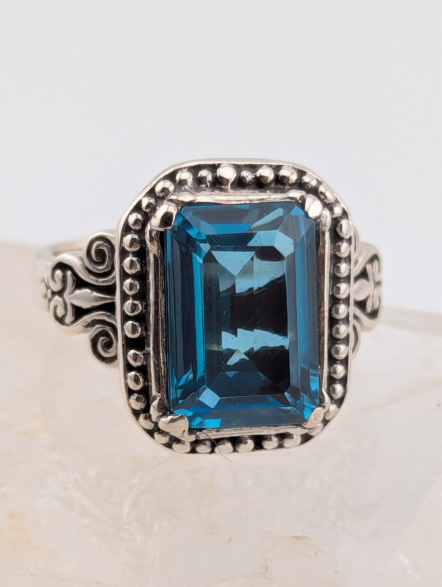 Emerald Cut Blue Topaz Ring