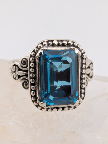 Emerald Cut Blue Topaz Ring