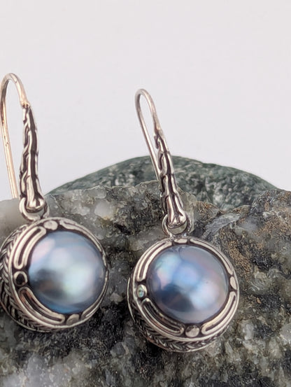 Grey Mabe Pearl Earrings