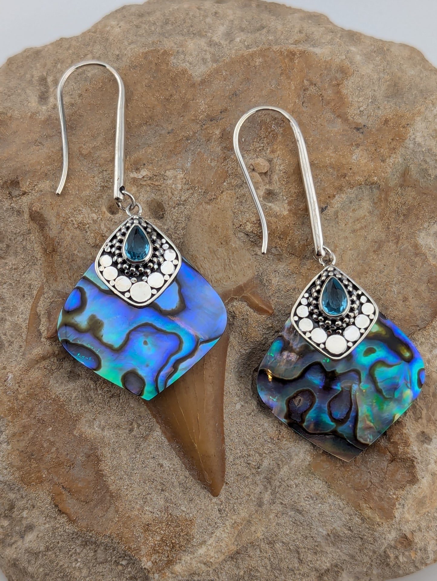 Abalone Shell and Blue Topaz Earrings
