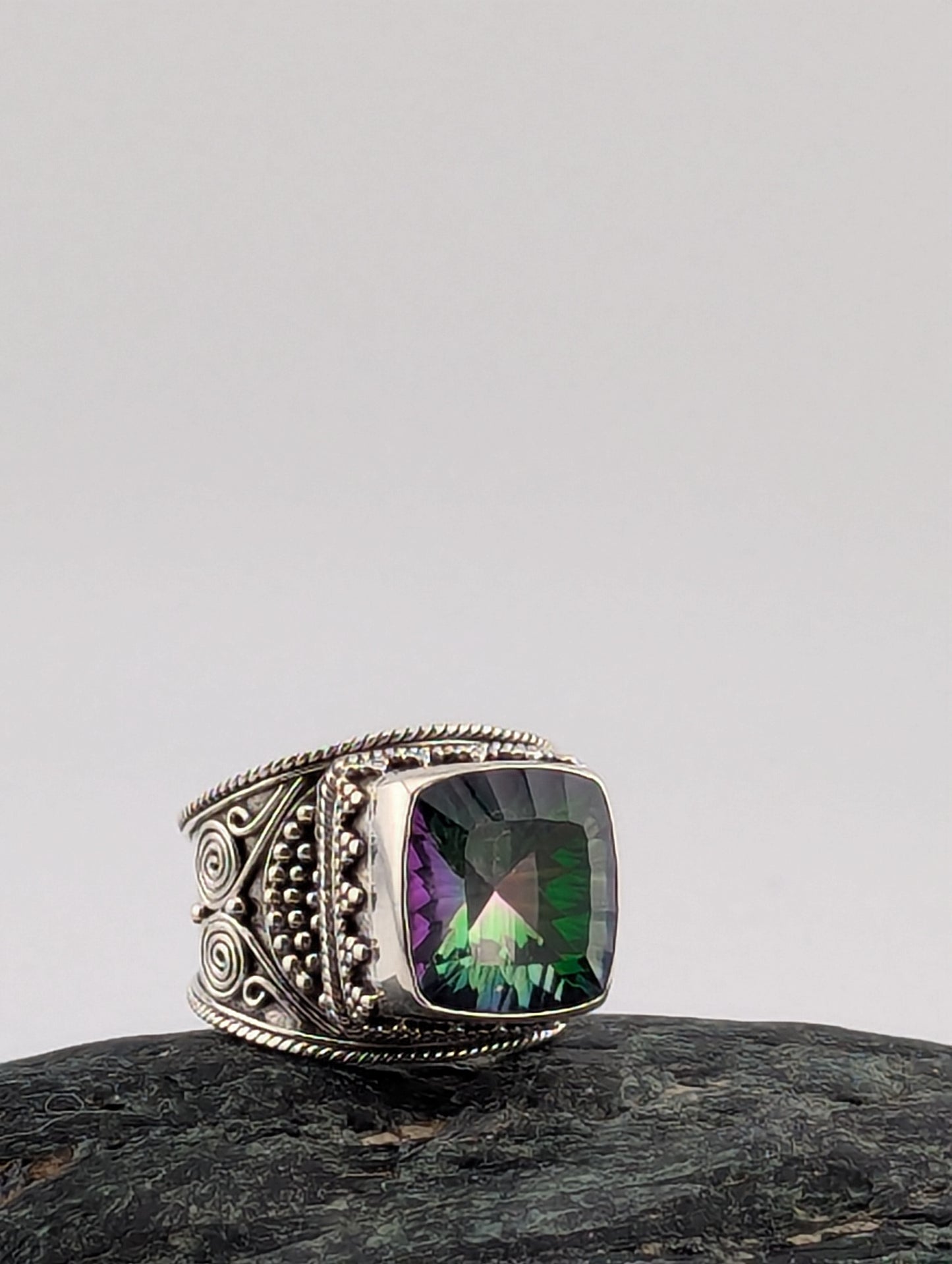 Large Square Mystic Topaz Cigar Style Ring