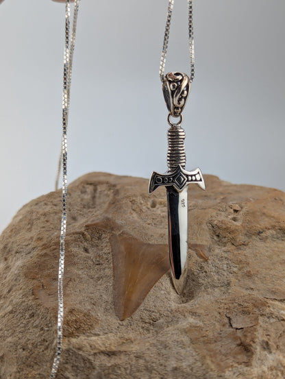 Sterling Silver Dagger with Garnet Necklace