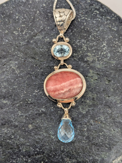 Rhodochrosite and Blue Topaz Necklace