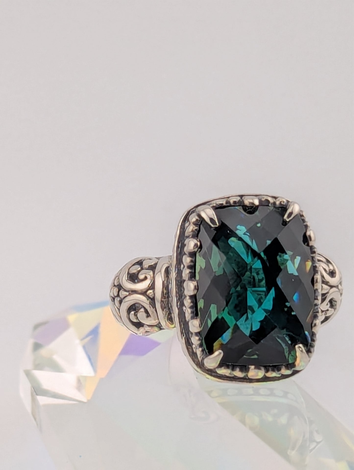 Large Checkerboard Cut Dark Green Prasiolite Ring