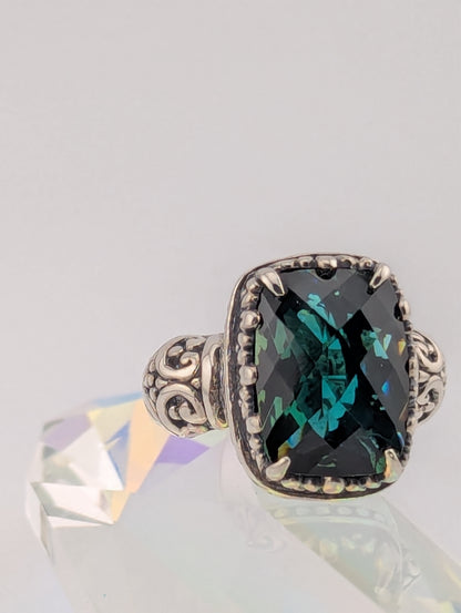 Large Checkerboard Cut Dark Green Prasiolite Ring