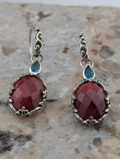 Ruby and Blue Topaz Earrings