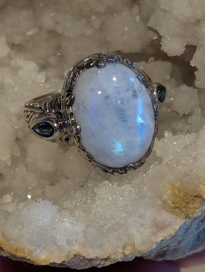 Moonstone and Blue Topaz Ring