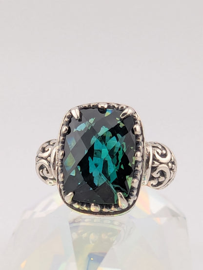 Large Checkerboard Cut Dark Green Prasiolite Ring