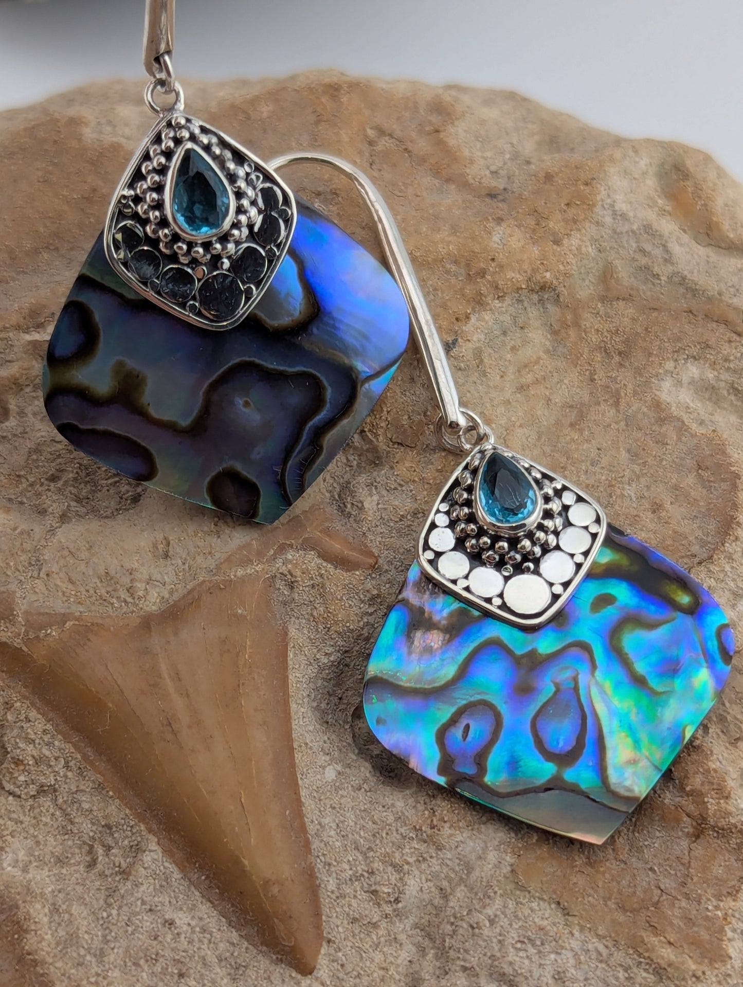 Abalone Shell and Blue Topaz Earrings