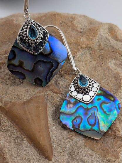Abalone Shell and Blue Topaz Earrings