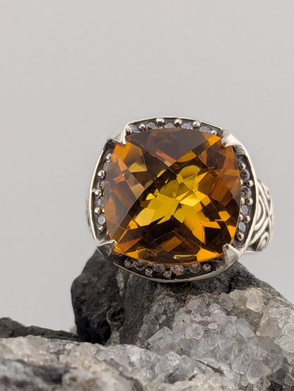 Large Checkerboard Cut Citrine Ring