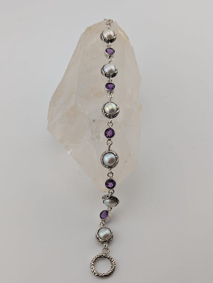 Fresh Water Pearl and Amethyst Bracelet