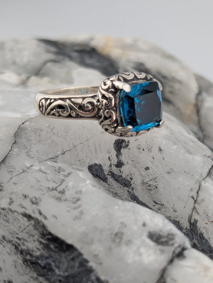 Square cut London Blue Topaz Ring